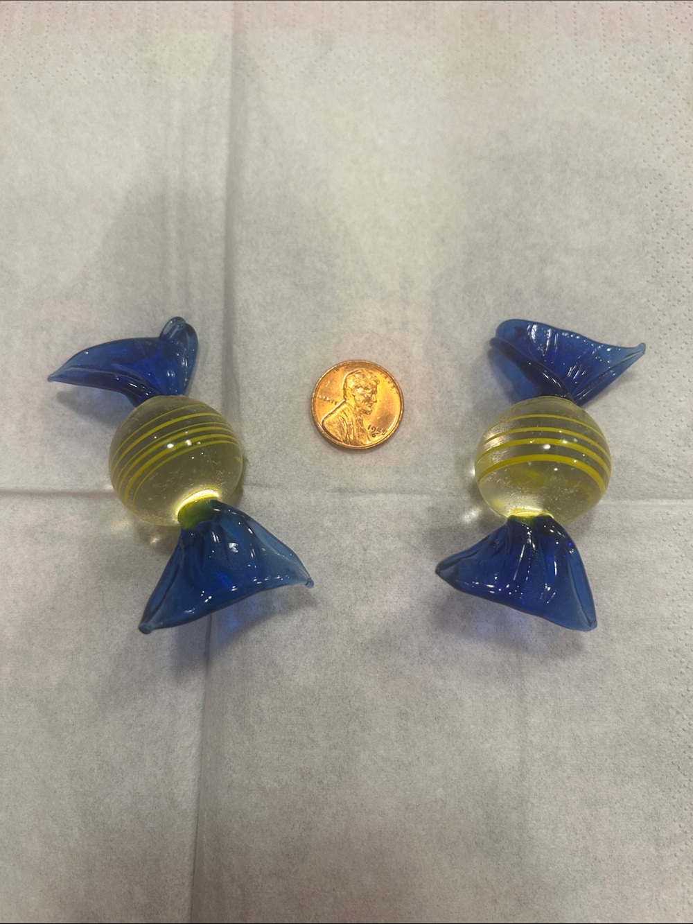Murano Blue and Yellow Handblown Candy Glass Figurines - Pair
